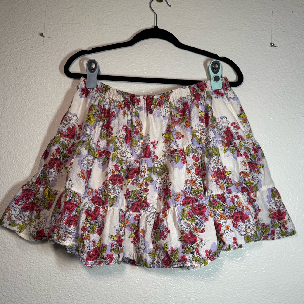Mossimo Supply Co. White Skater Skirt with Pink & Green Floral Print